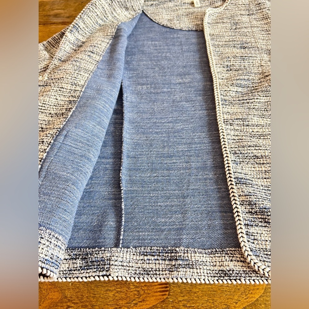 MAX STUDIO Cardigan Blazer Textured Tweed Braided Pockets Blue, black white blue - Picture 6 of 10
